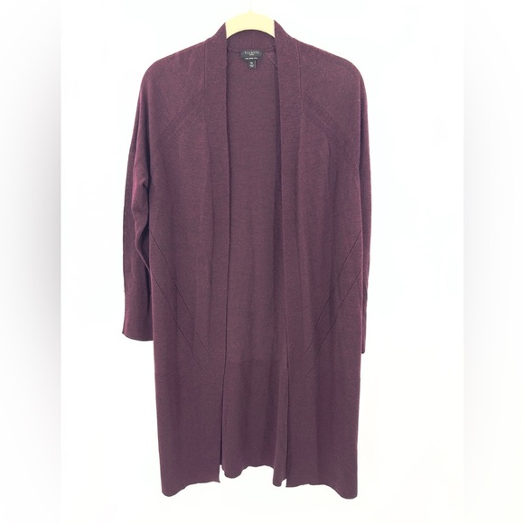 Talbots Womens Merino Wool Long Line Cardigan Size M Petite Burgundy Open Front - Picture 1 of 7